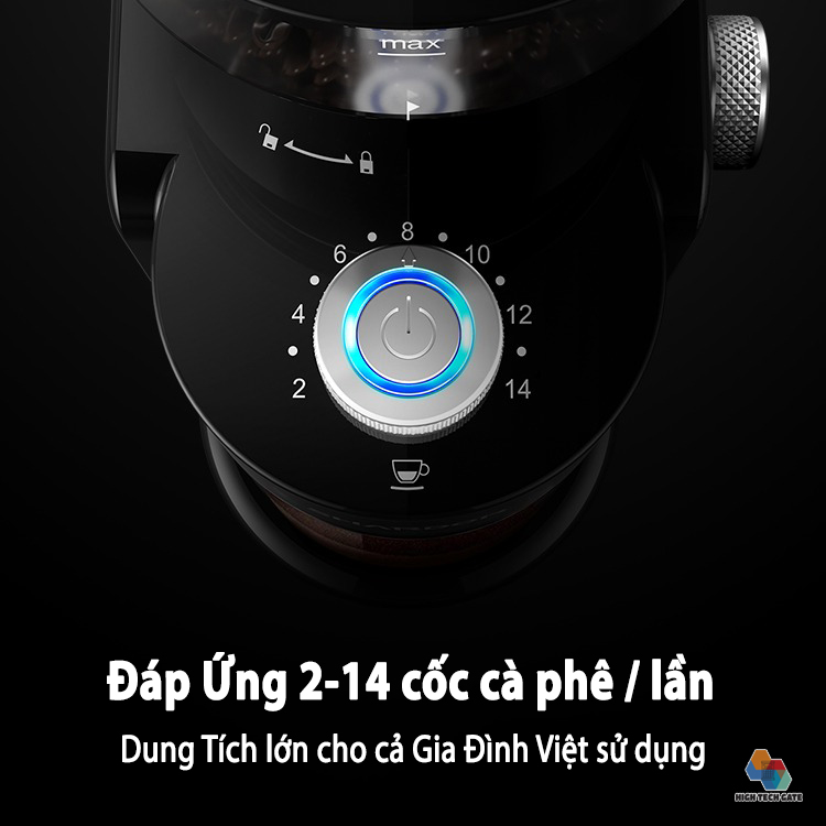 Máy xay cà phê gia đình HY-1421 pha cafe phin, pha máy nhỏ giọt, pha túi lọc đa dạng với 16 cấp độ xay nghiền, 2-14 cốc mỗi lần