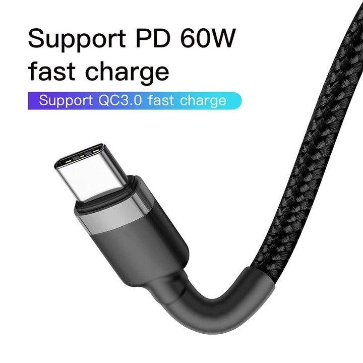 Cáp sạc USB Type C, Cáp sạc dùng cho điện thoại Xiaomi, samsung, HTC... Type C 3A màu đen, Dây dù dài 1M
