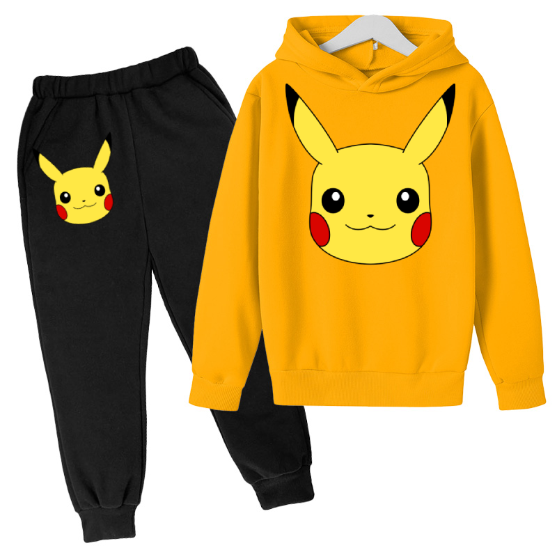Pikachu Áo Hoodie Pokemon Áo Hoodie Game Áo Hoodie Bộ Thu Trẻ Em Áo + Quần 2 Bộ Teen Dễ Thương Áo Hoodie 4-14Y bộ Bé Trai Quần Áo