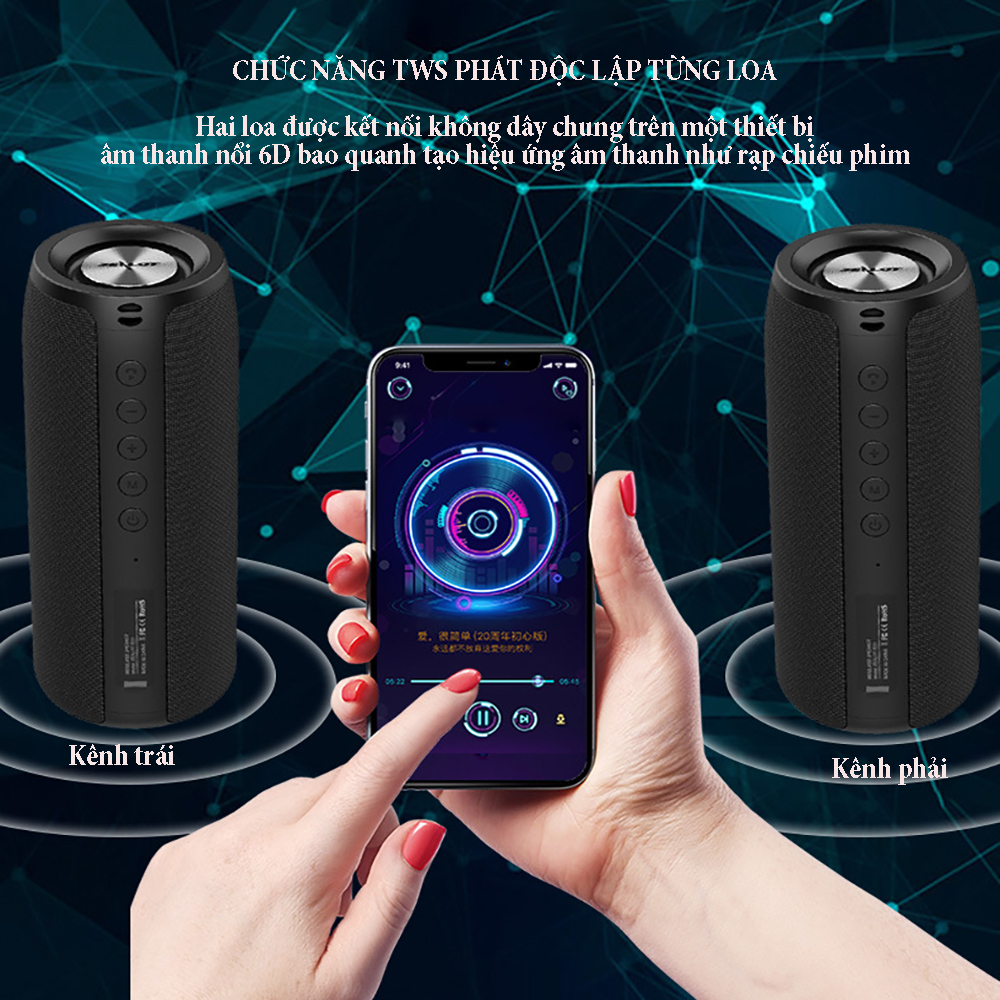 Loa bluetooth chống nước Zealot S51 âm thanh vòm cộng hưởng với màng rung không vỡ tiếng, công suất 10W, dung lượng pin 1800mA - Hàng chính hãng