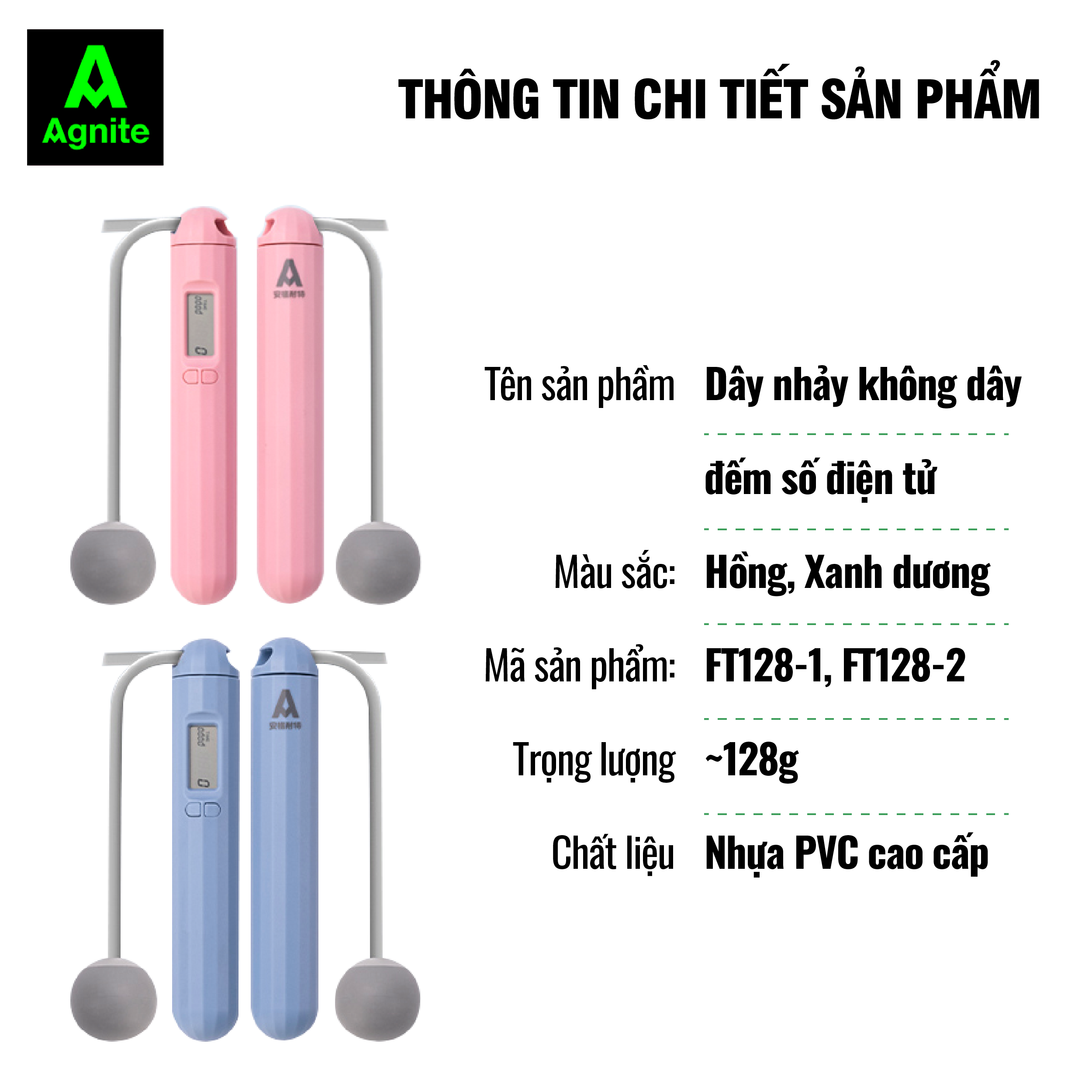 Dây nhảy đếm số điện tử Agnite tích hợp 3 chế độ - thiết kế thông minh nhỏ gọn - luyện tập thể thao tại nhà