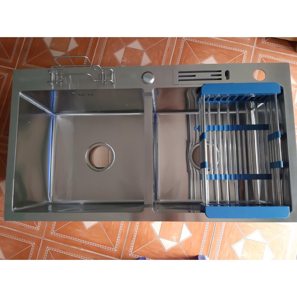CHẬU RỬA CHÉN INOX 304, 82cm*45cm*23cm,CÓ VẮT DAO,ÚP THỚT CHUẨN INOX 304