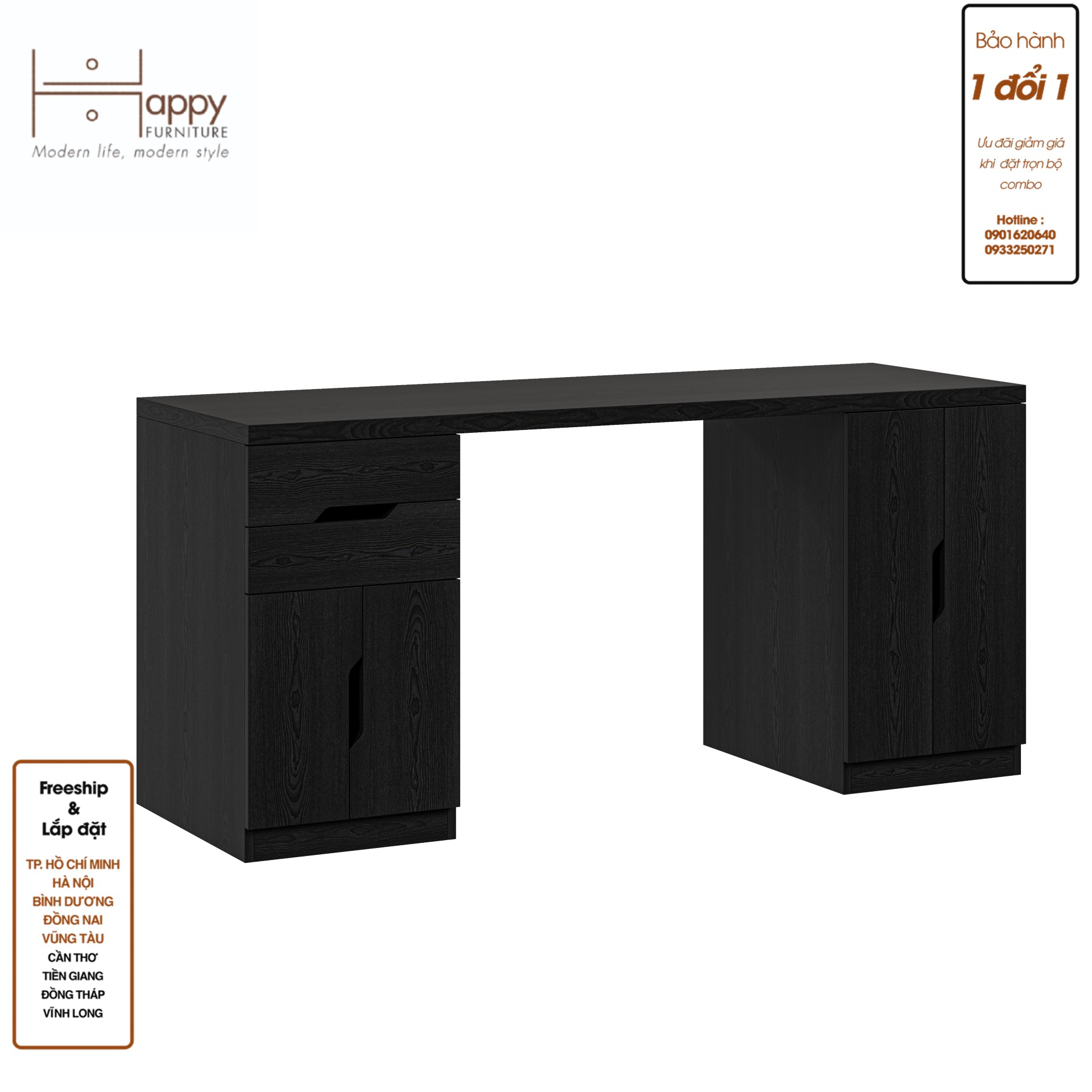 [Happy Home Furniture] DASH , Bàn làm việc - 2 hộc tủ ,BAN_031, BAN_032, BAN_033