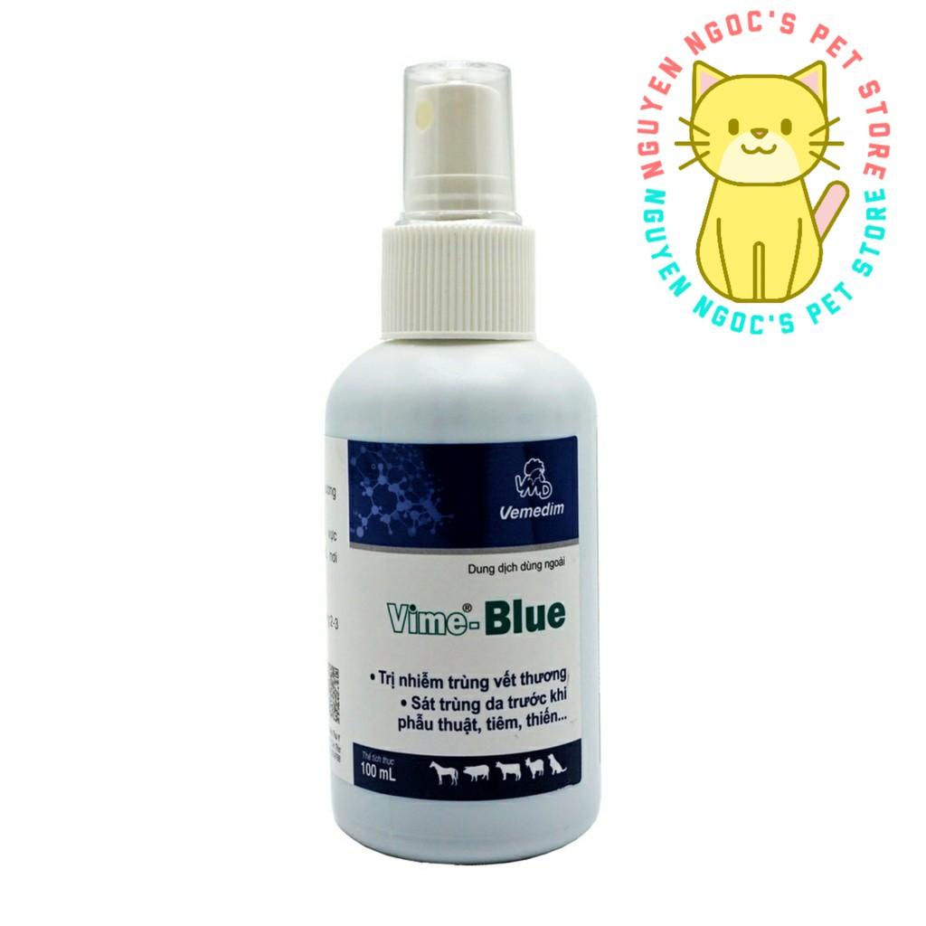 Vime Blue Vemedim - Dung dịch phun sát khuẩn vết thương, hậu phẫu cho chó mèo chai 100ml