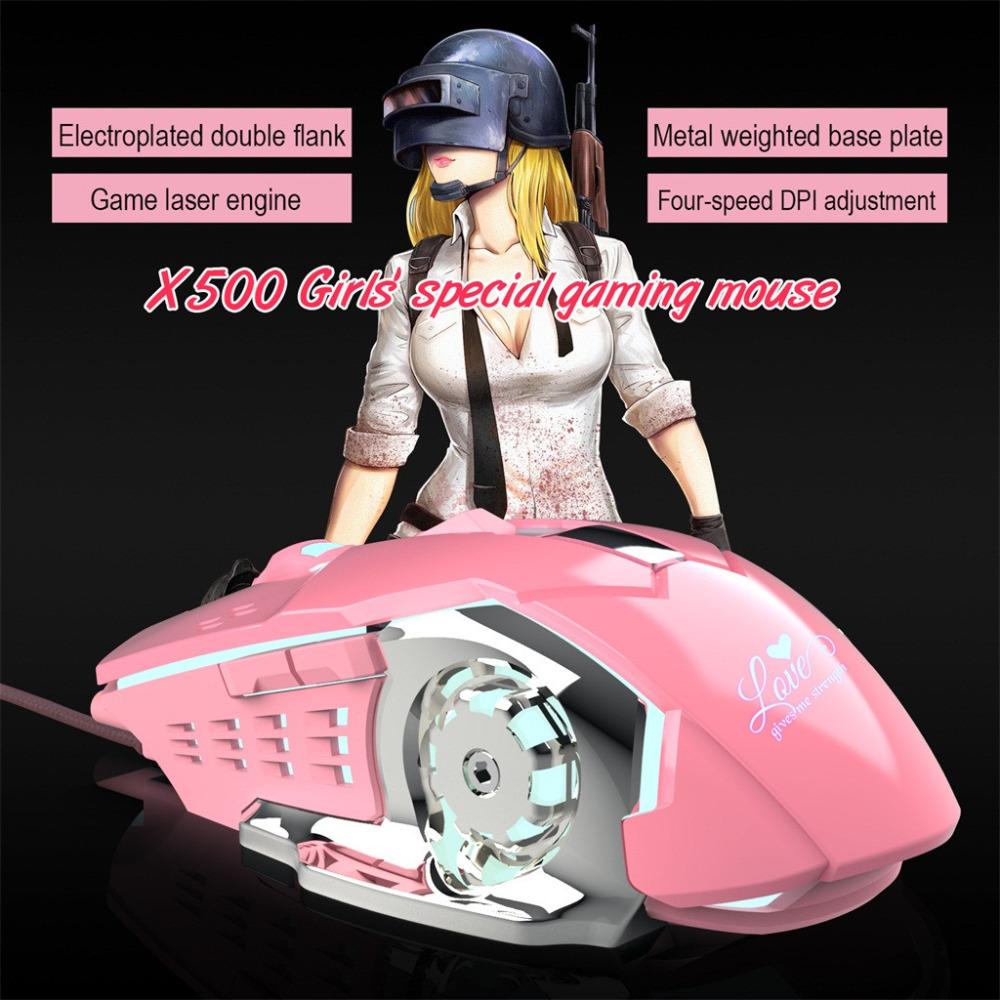 Raton Sáng Có Dây Cô Gái Chơi Game Cơ Game Thủ Chuột 3200DPI Cho PUBG USB Chuột Máy Tính Game Thủ Chuột Trackballs 090228