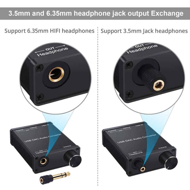 USB DAC Audio Adapter Chuyển Đổi Với Bộ Khuếch Đại Tai Nghe USB Đồng Trục S/PDIF Kỹ Thuật Số Sang Analog Âm Thanh 6.35Mm Card Âm Thanh
