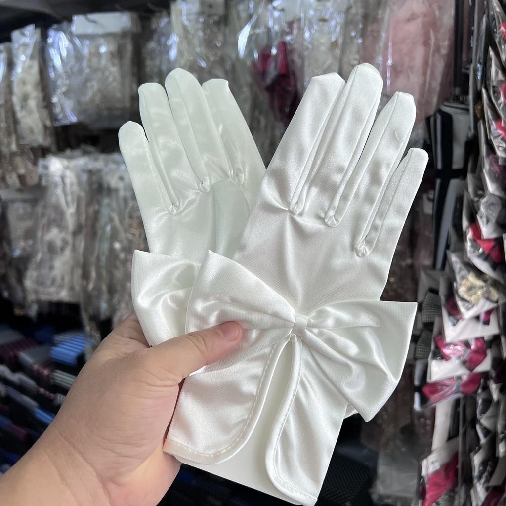 Găng tay cô dâu phi bóng đính nơ lớn hạt trai Giangpkc SP2214265 Phụ kiện cưới Giang