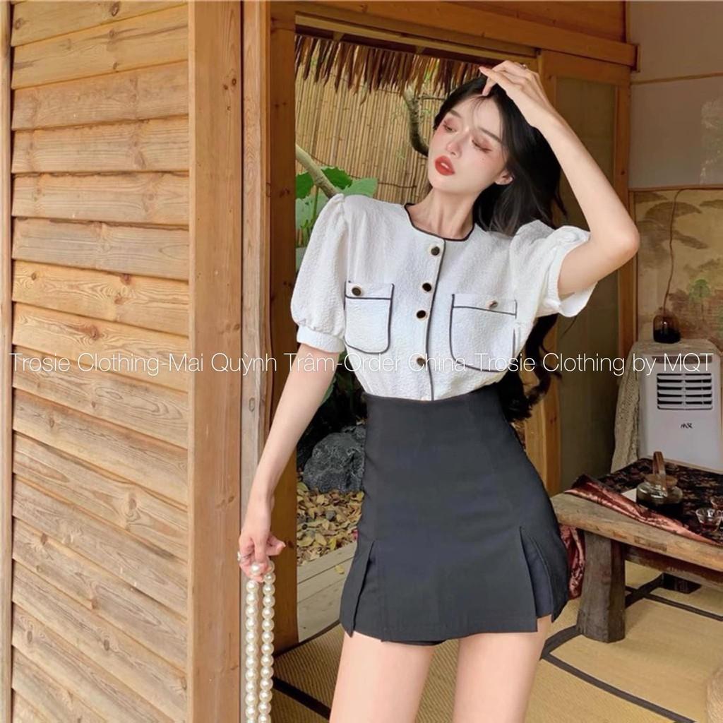 Set Áo Mix Quần Giả Váy Chất Đũi Xốp QC