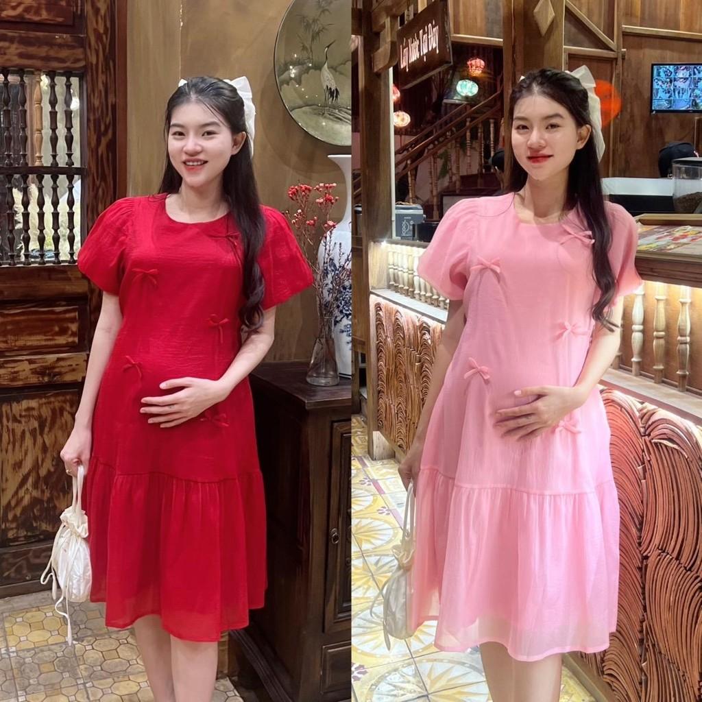 Đầm bầu tơ phom đuôi cá đính nơ dễ thương, trẻ trung diện đi làm, đi chơi, đi tiệc Nữ Women Nữ Women - Đỏ
