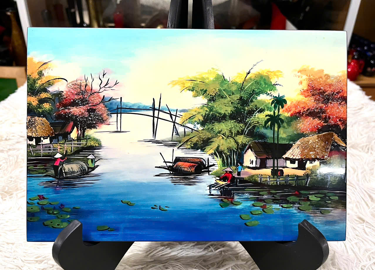 Tranh sơn mài - ĐỒNG QUÊ VIỆT NAM - Hàng xuất khẩu size 20x30 cm