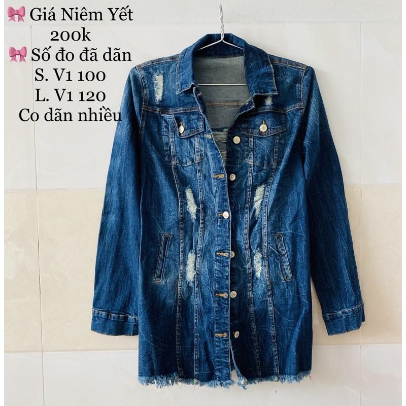 60-90kg Áo khoác jeans wax rách co dãn nhiều