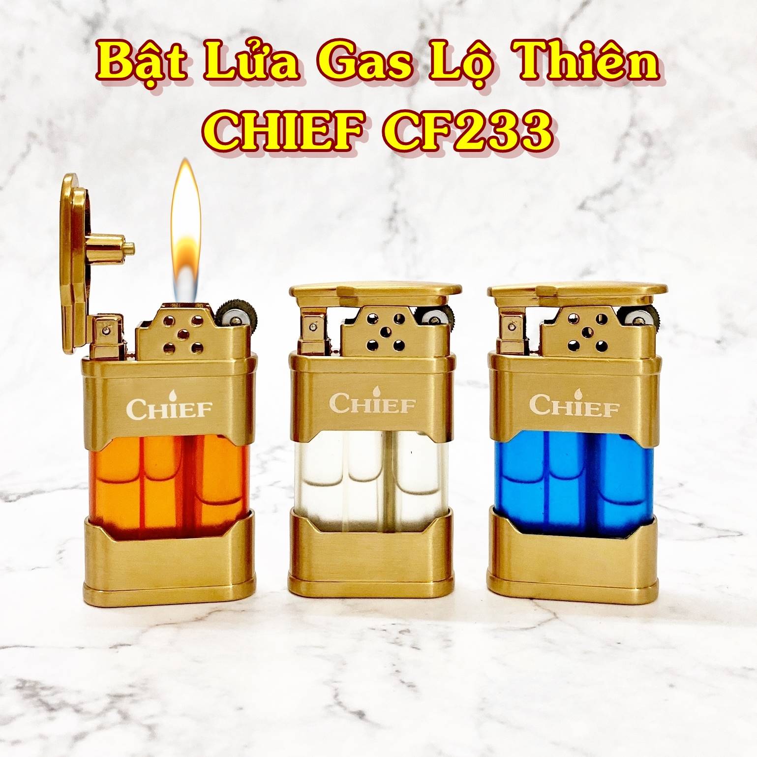 Hột quẹt bật lửa gas lộ thiên chief cf233 - (xài gas)