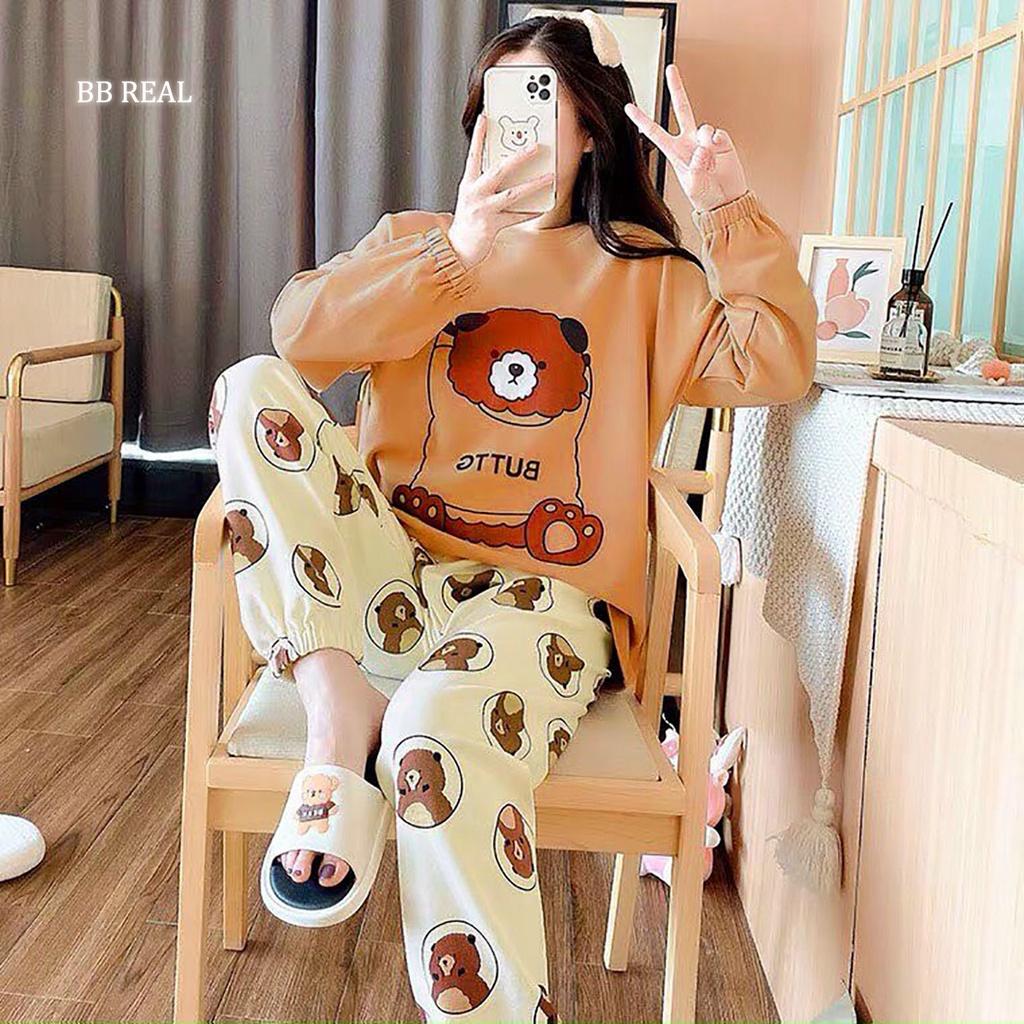 Đồ Bộ Mặc ở Nhà Bộ Đồ Ngủ Nữ Quần Dài Pijama Thun Lạnh Đẹp Freesize Từ 45-60Kg - BB REAL