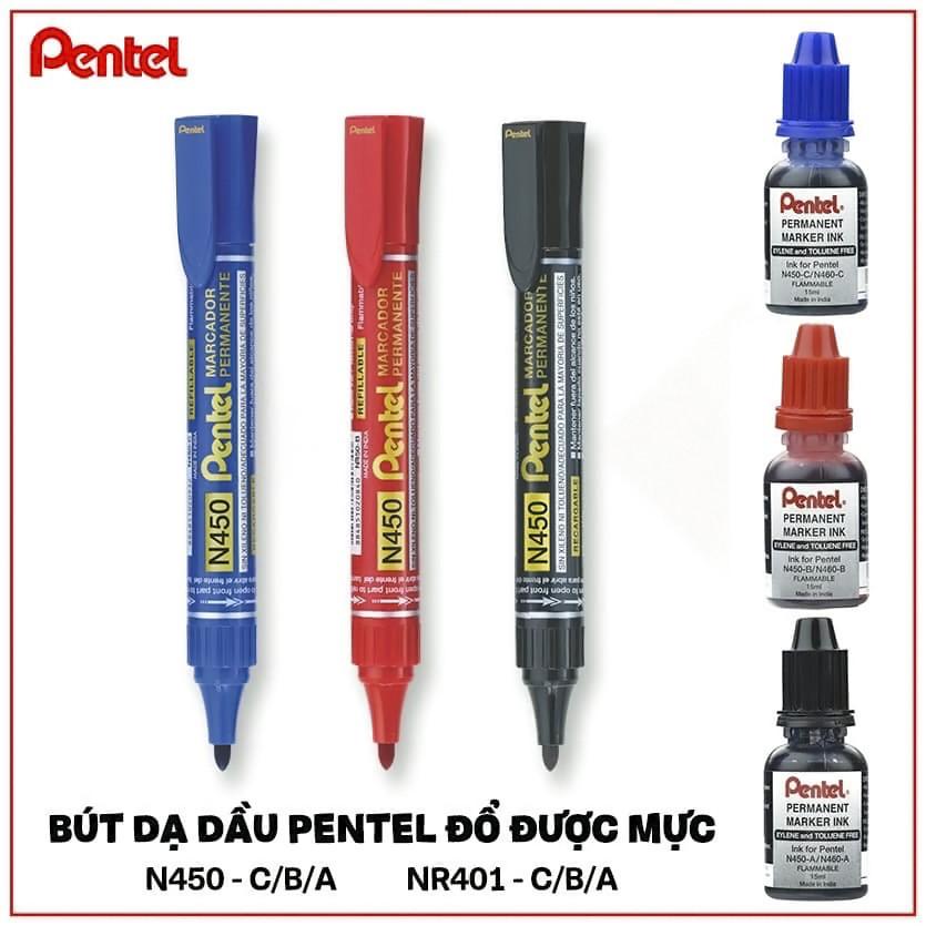 Mực Bút Dạ Dầu Pentel NR401 Thay Thế Cho Bút Dạ Bảng Pentel N450 | 3 Màu Mực