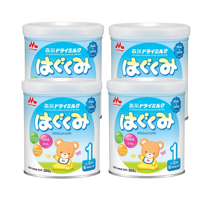 Combo 4 hộp Sữa Morinaga Số 1 - Hagukumi (320g) mới  bổ sung ARA - Tặng túi đeo chéo