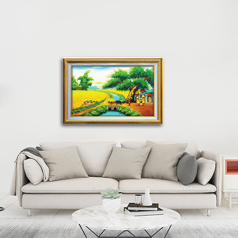 Tranh đồng quê Cây đa thanh bình - tranh trang trí phòng khách W972