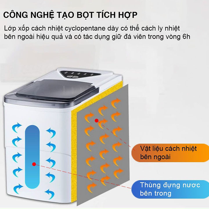 Máy làm đá mini tại nhà siêu tiện lợi- Động cơ làm lạnh hiện đại- Tiết kiệm điện năng