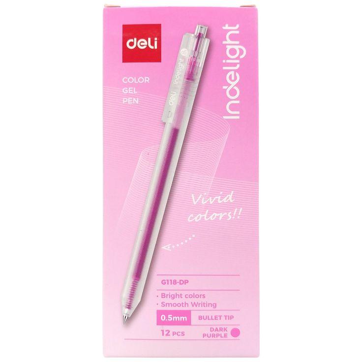 Bút Gel Bấm Deli 0.5mm EG118-DP Màu Tím Hồng