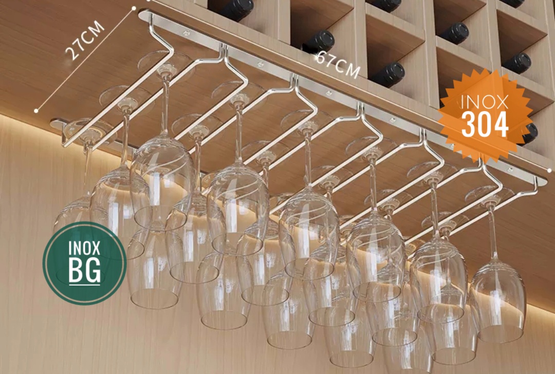 Giá gài ly, kệ treo ly 3/4/5/6/7 hàng sâu 22/27cm bằng inox 304