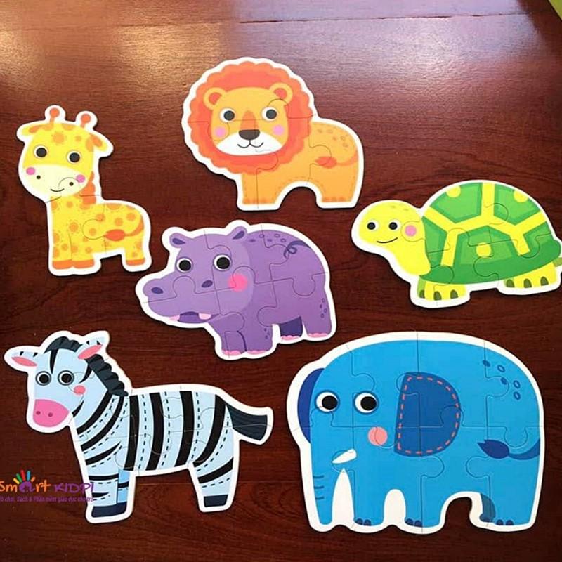 Đồ Chơi Xếp Hình, Bộ Ghép Hình Puzzle Bằng Gỗ Size To 6 Chủ Đề Động Vật Cho Bé, Phát Triển Trí Tuệ Cho Trẻ