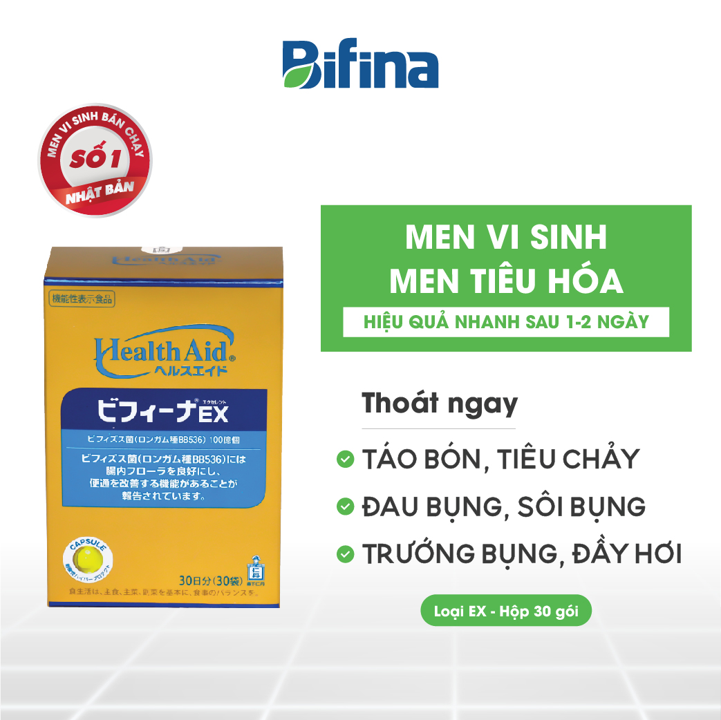Men tiêu hóa Bifina Nhật Bản - Thoát ngay táo bón,tiêu chảy - Loại EX hộp 30 gói