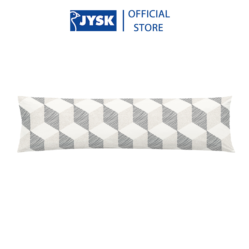 Vỏ gối ôm | JYSK Scandi | cotton sateen trắng hoạ tiết xám | 18x80 cm