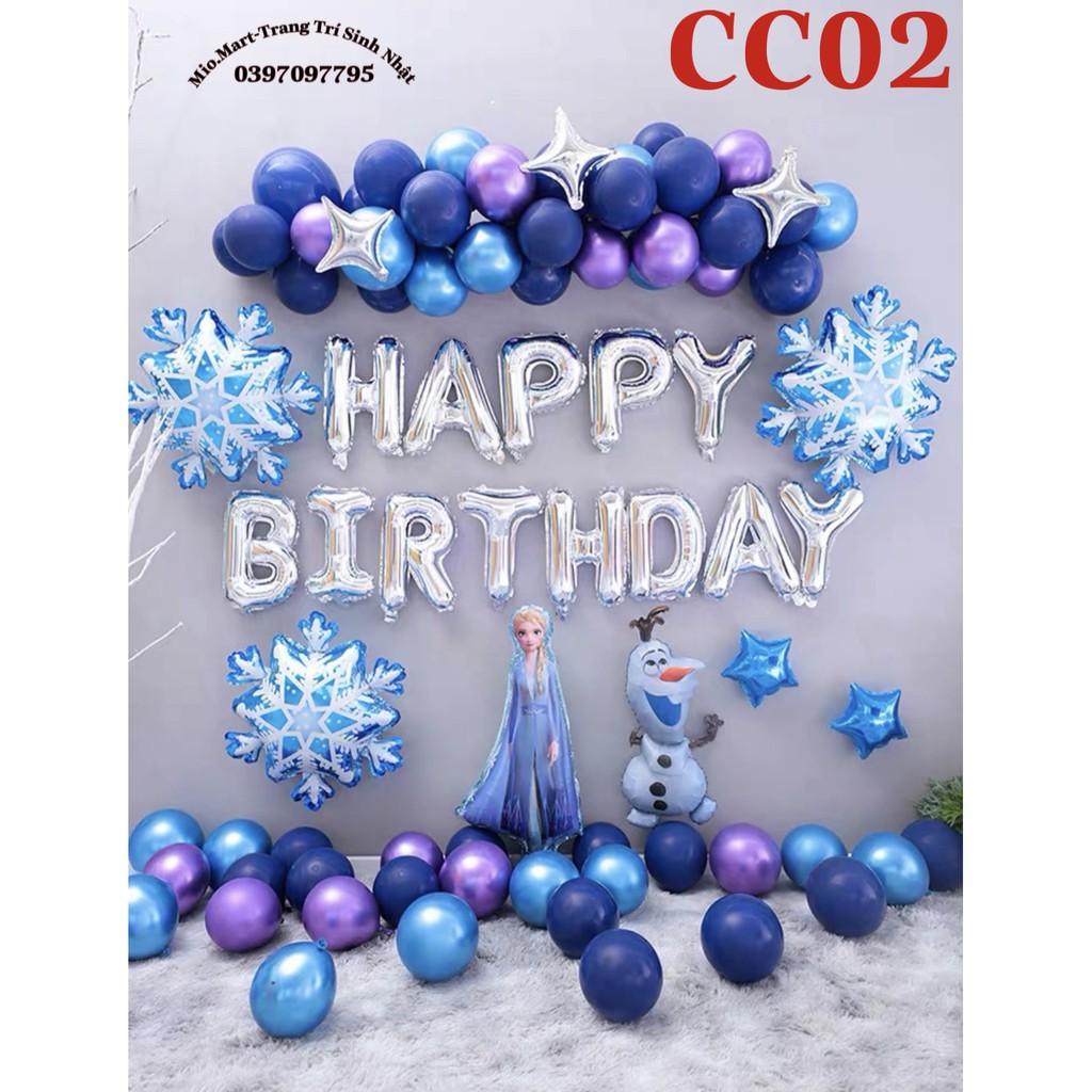 Bộ Sinh Nhật Hình Công Chúa Elsa,Combo Set Sinh Nhật Bé Gái Rèm Kim Tuyến,Bóng Bay Các Màu,Bóng Chữ Happy Birthday BB44