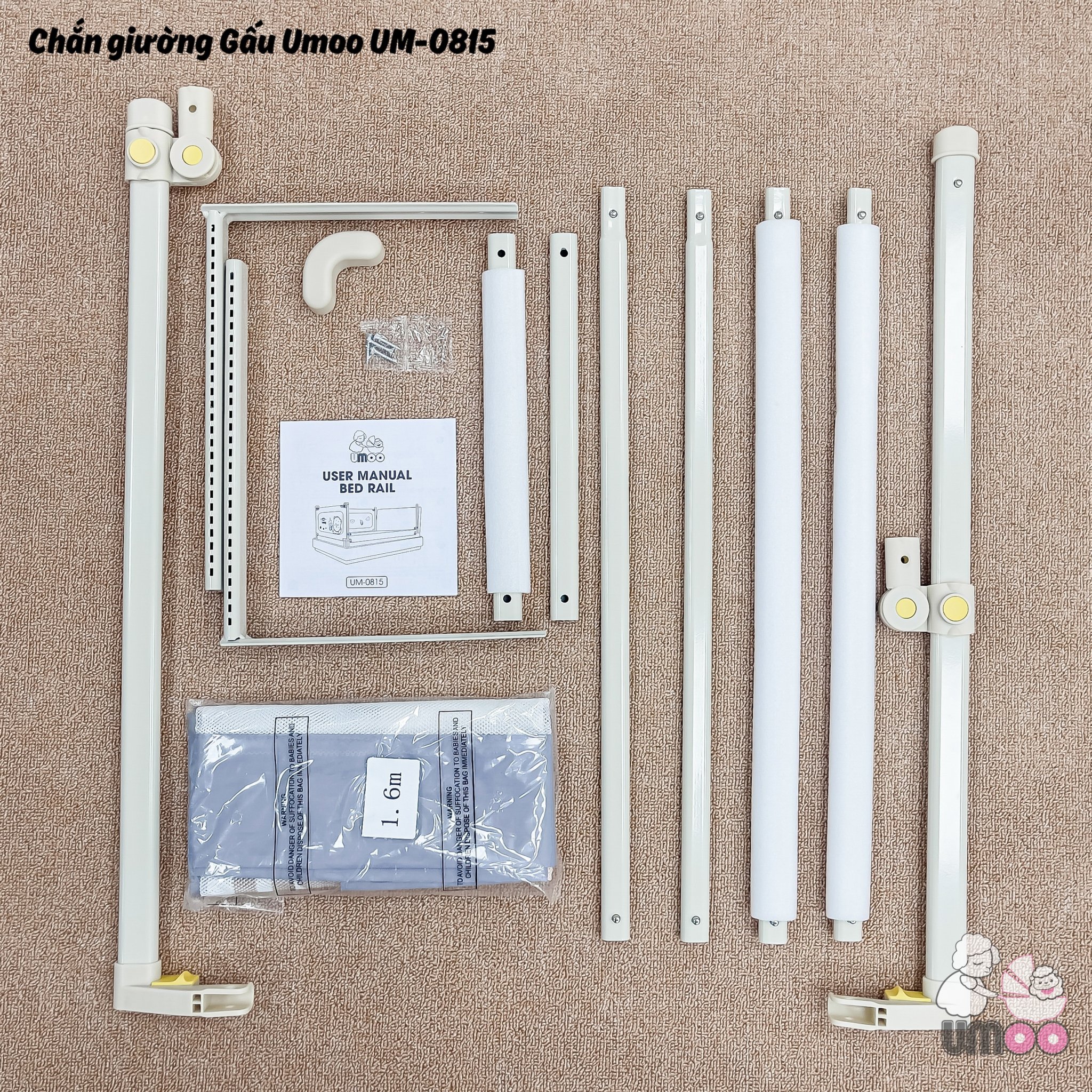 Thanh chắn giường cho Bé- 1m6- Màu Kem