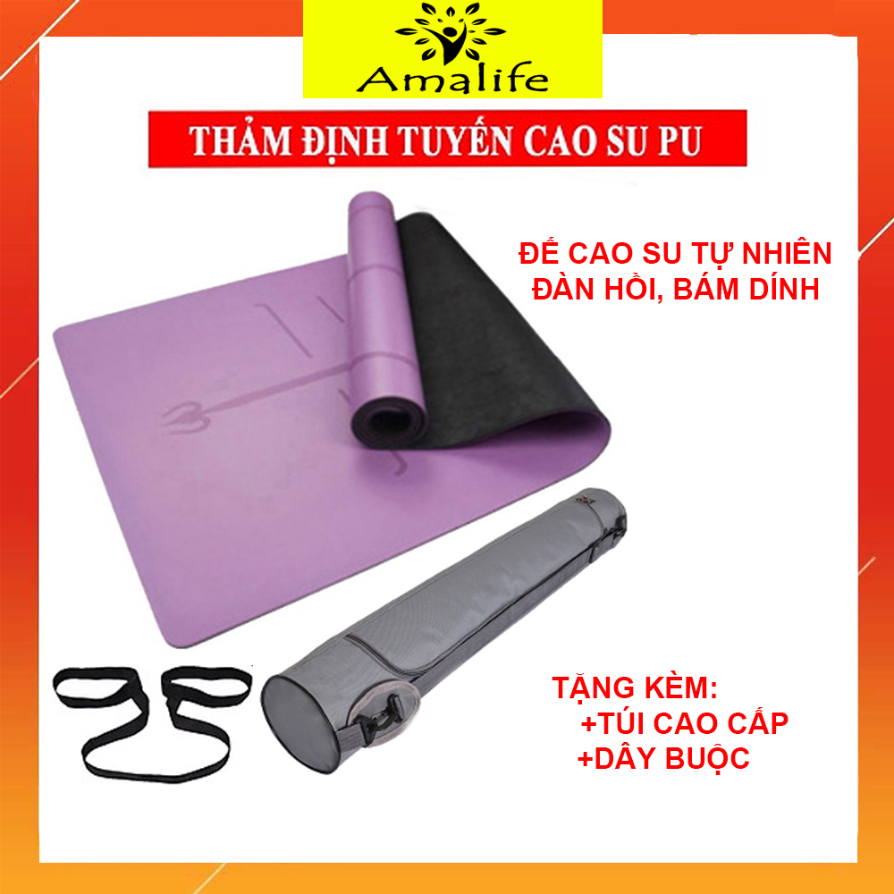 Thảm Tập Yoga Định Tuyến Bằng Da PU Chính Hãng Amalife Thảm Yoga Tập Gym Cao Cấp + Túi Đựng Thảm và Dây Buộc