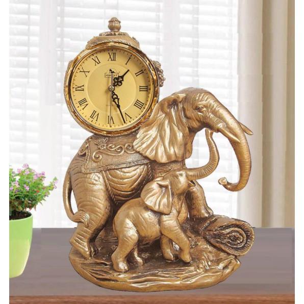 Đồng hồ để bàn hình tượng voi mẫu tử mang phong cách tân cổ điển mộc mạc và thanh lịch DH49.