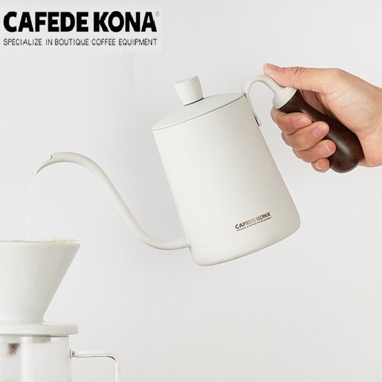 Ấm bình rót nước nóng pha cà phê bằng inox, cán gỗ CAFE DE KONA