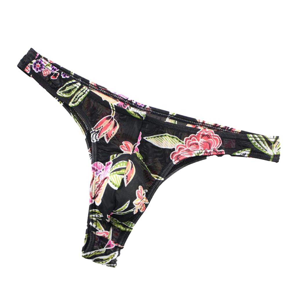 Men Low Rise Floral Comfy G-string Briefs Jockstrap Thongs Underwear