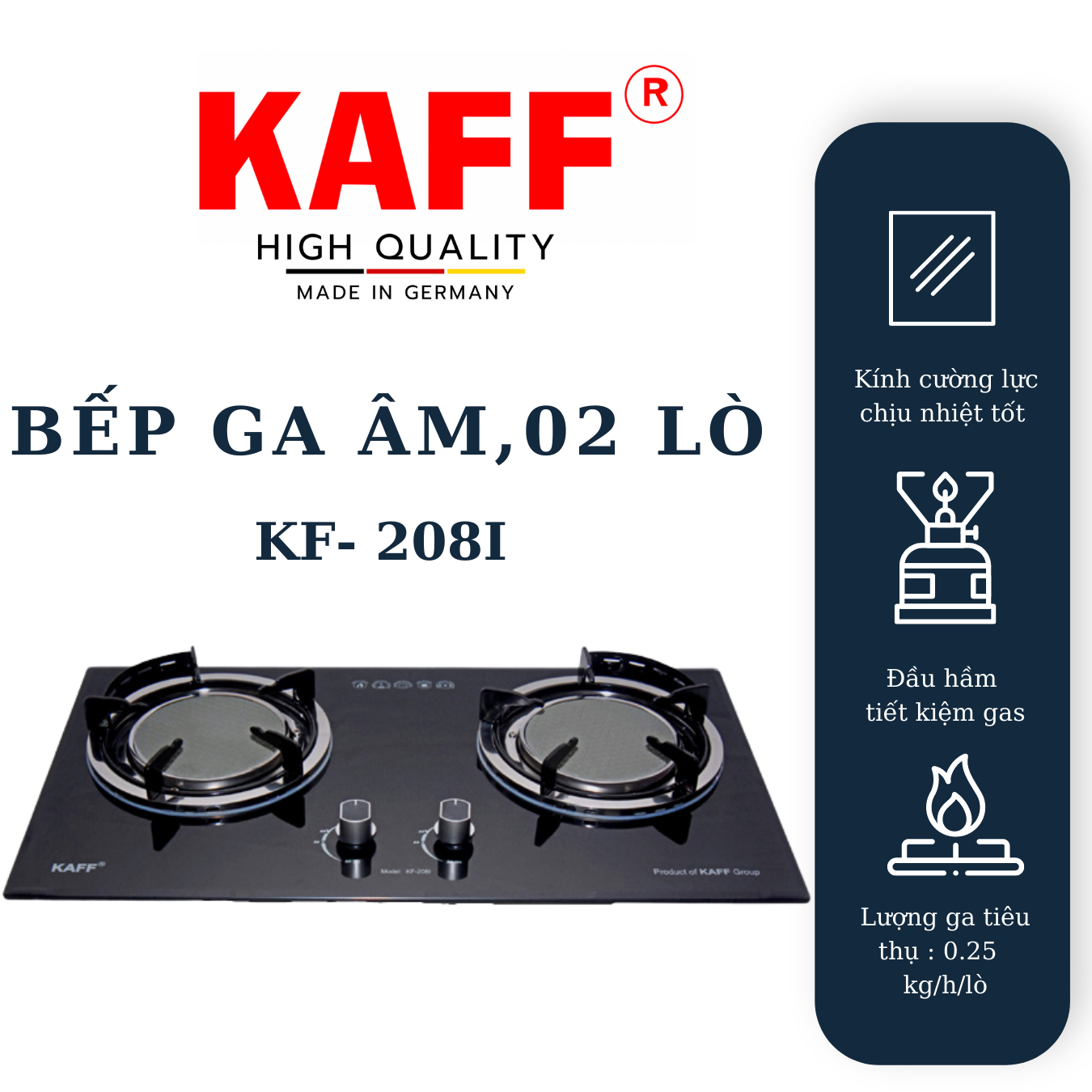 Bộ Bếp ga âm KAFF KF-208I bao gồm: Bếp ga + chảo chống dính cao cấp + bộ van ga - Hàng chính hãng