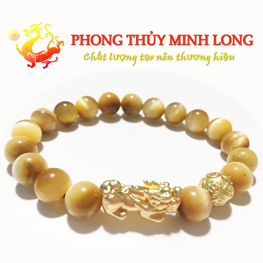 Vòng tay đá Mắt Hổ Vàng Tâm chất lượng 5A mix Tỳ Hưu và 1 Hạt Kim Tiền Vàng hợp mệnh Thổ và mệnh Kim