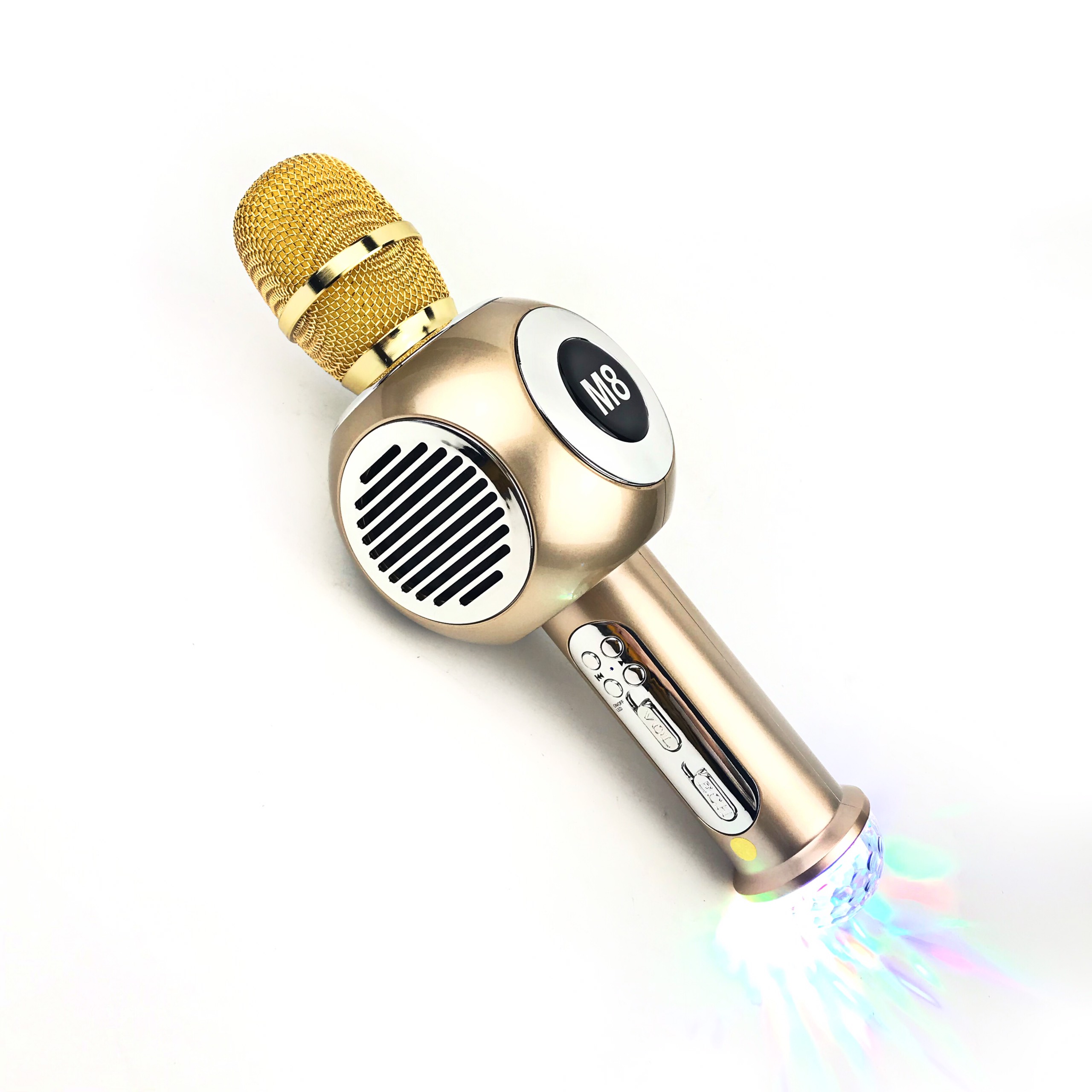 Micro karaoke bluetooth kèm loa bass GUTEK M8 đèn led nháy theo nhạc, âm thanh trong mic bắt giọng, gắn usb thẻ nhớ cổng 3.5 - Hàng chính hãng