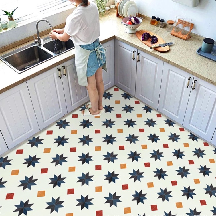 COMBO CUỘN 3 mét decal giấy dán nền dán sàn nhà Ô TÁM CÁNH HS2006 KHỔ 60CM KEO SẴN