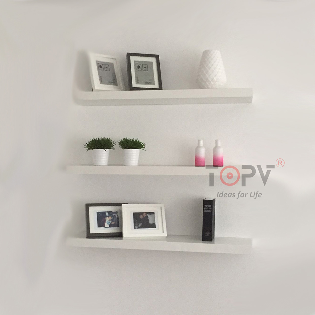 Kệ gỗ trang trí treo tường TopV decor bằng thanh gỗ ngang gắn tường mini phòng khách phòng ngủ