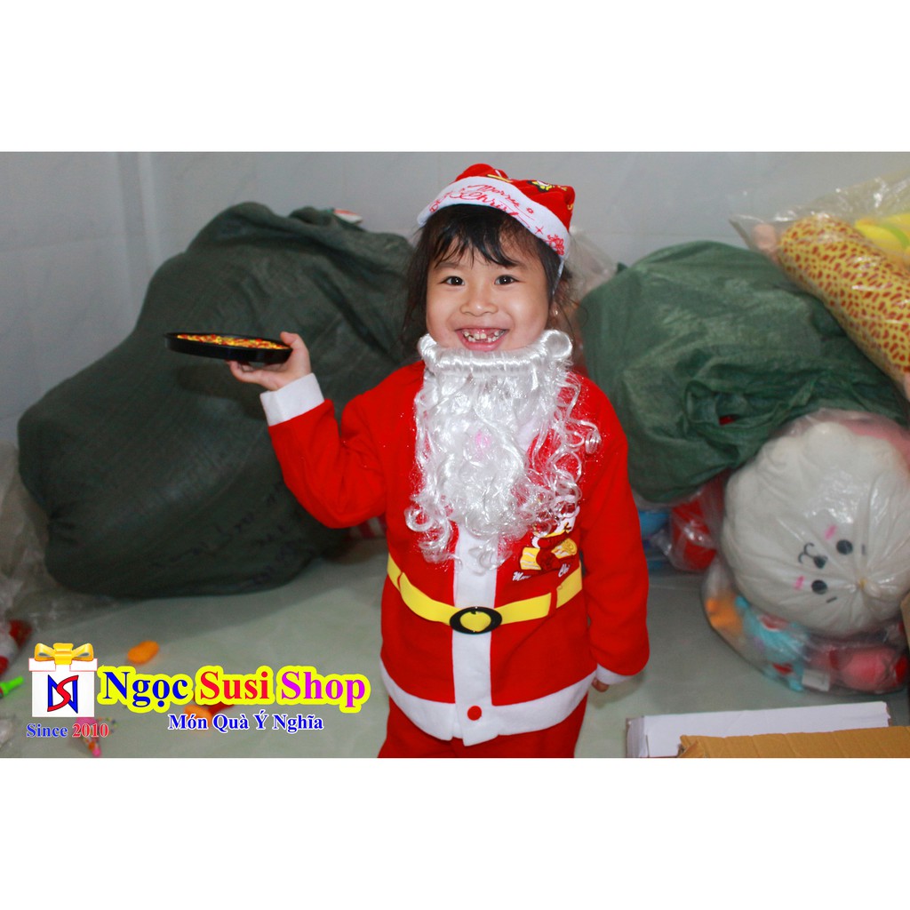 (KÈM THEO NÓN) BỘ ĐỒ ÔNG GIÀ NOEL CHO BÉ YÊU TỪ 1- 10 TUỔI SIÊU CUTE  CHẤT VẢI NỈ - BỘ ĐỒ NOEL CHO BÉ