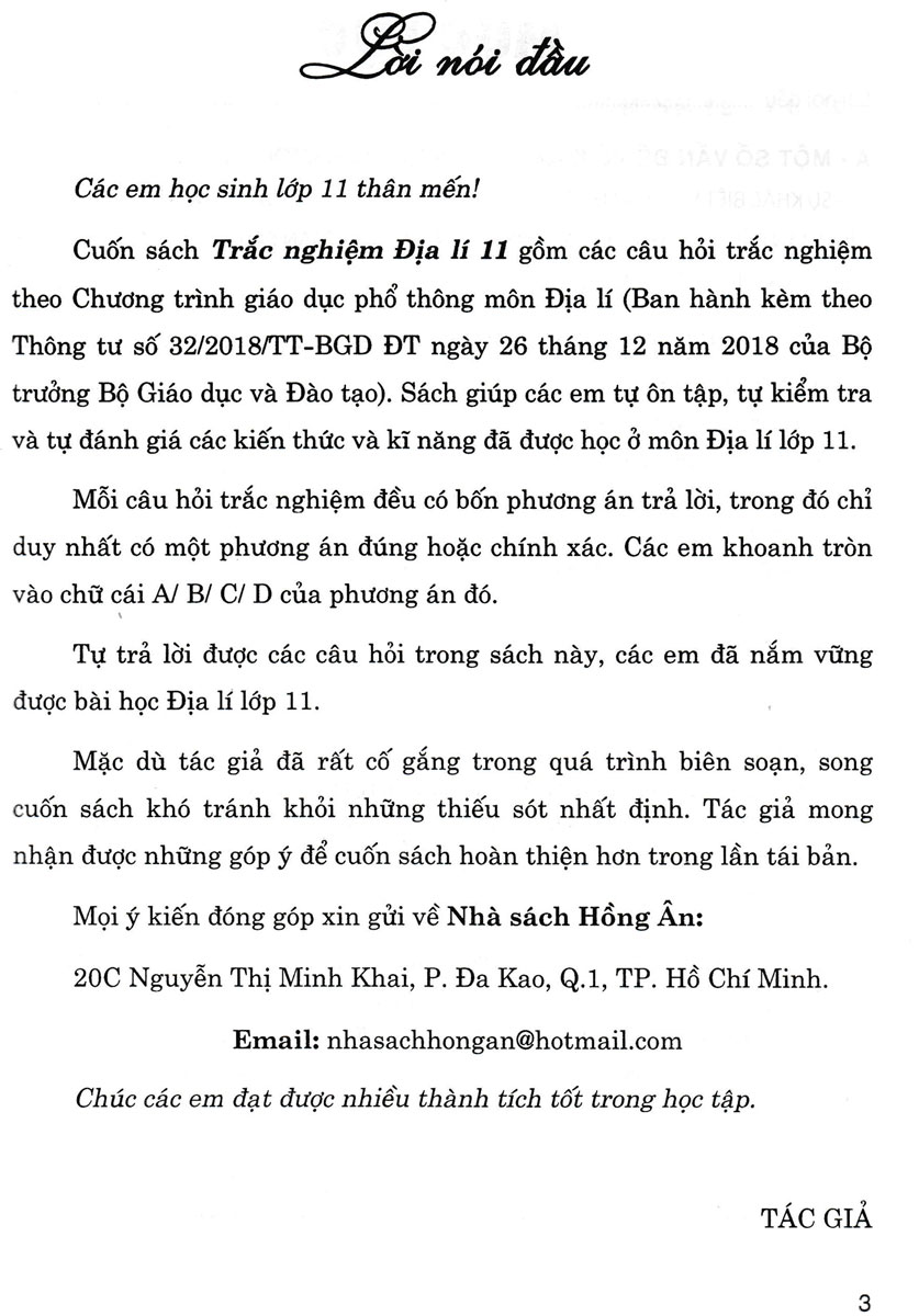 Trắc Nghiệm Địa Lí Lớp 11 (Dùng Chung Cho Các Bộ SGK Hiện Hành) _HA