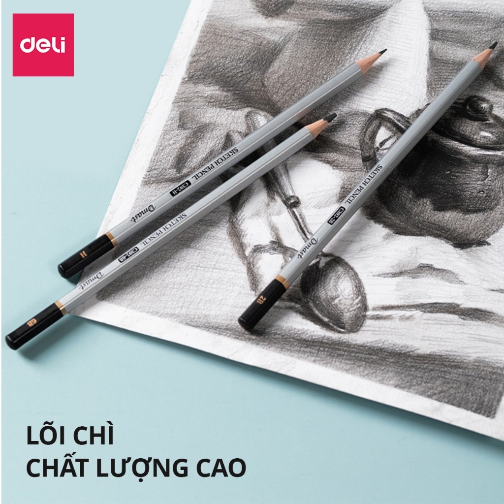 Bút Chì Phác Thảo Dmast Cao Cấp Chuyên Nghiệp Deli - Độ Cứng Từ 2H - 8B - Vẽ Tranh Mỹ Thuật Họa Chân Dung Độ Đậm Chuẩn