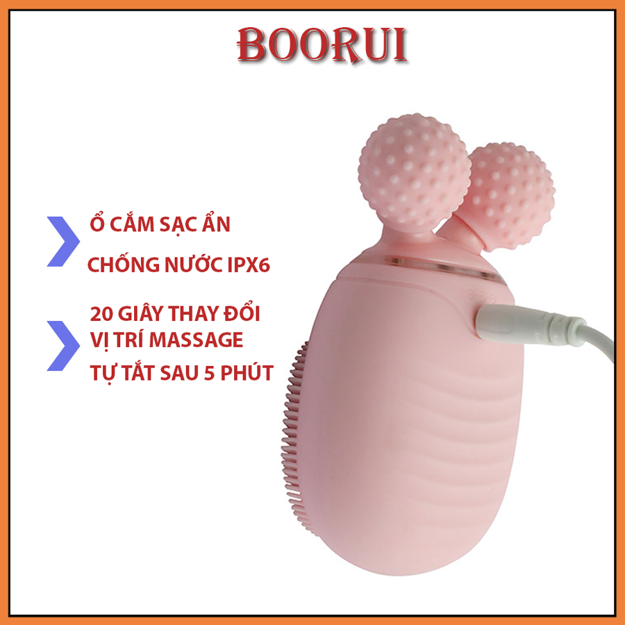 Máy rửa mặt và massage da cầm tay 3 trong 1 BR01 : Con lăn mát xa hỗ trợ tạo cằm Vline, rung 5 cấp độ giúp làm sạch sâu, đánh bay bụi bẩn và cặn trang điểm nhẹ nhàng , chất liệu silicon an toàn, chống nước IPX6