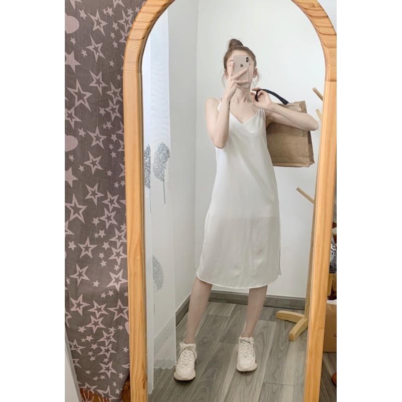 Đầm suông đan dây xẻ tà