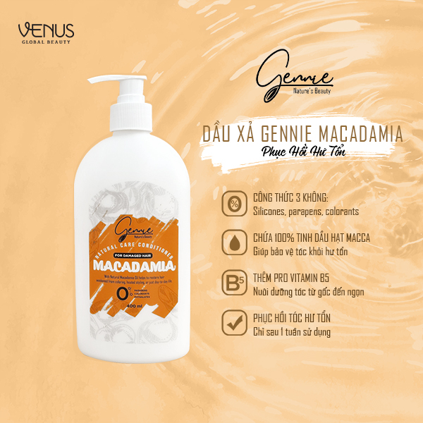 [GIFT DATE 01/2025] Dầu xả Gennie Natural Care dầu hạt Macca danh cho tóc hư tổn 400ml