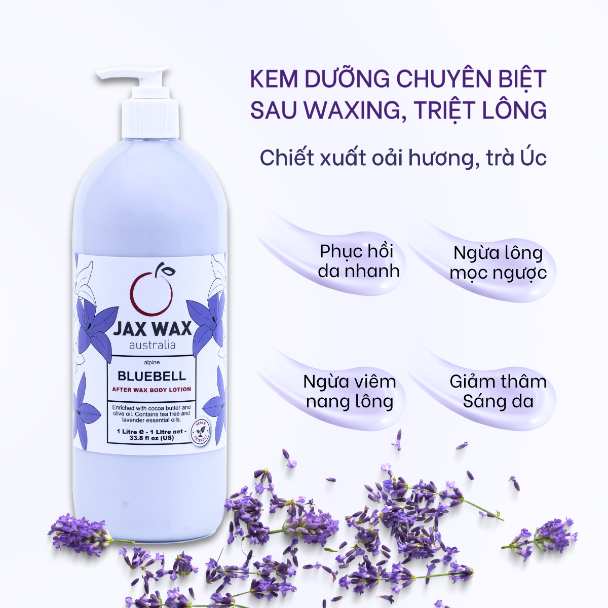 Kem dưỡng chuyên biệt sau waxing, triệt lông Jax Wax Bluebell 1 lít - giảm viêm nang lông, ngừa lông mọc ngược