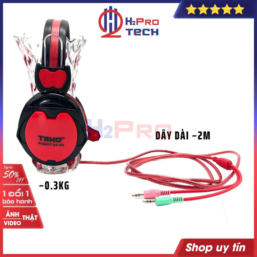 Tai Nghe Chụp Gaming, Tai Nghe Chụp Tai Có Dây Tako Robot GT-03 Chống Ồn-Bass Căng, Có Mic, Dây Dài 2M - H2Pro Tech