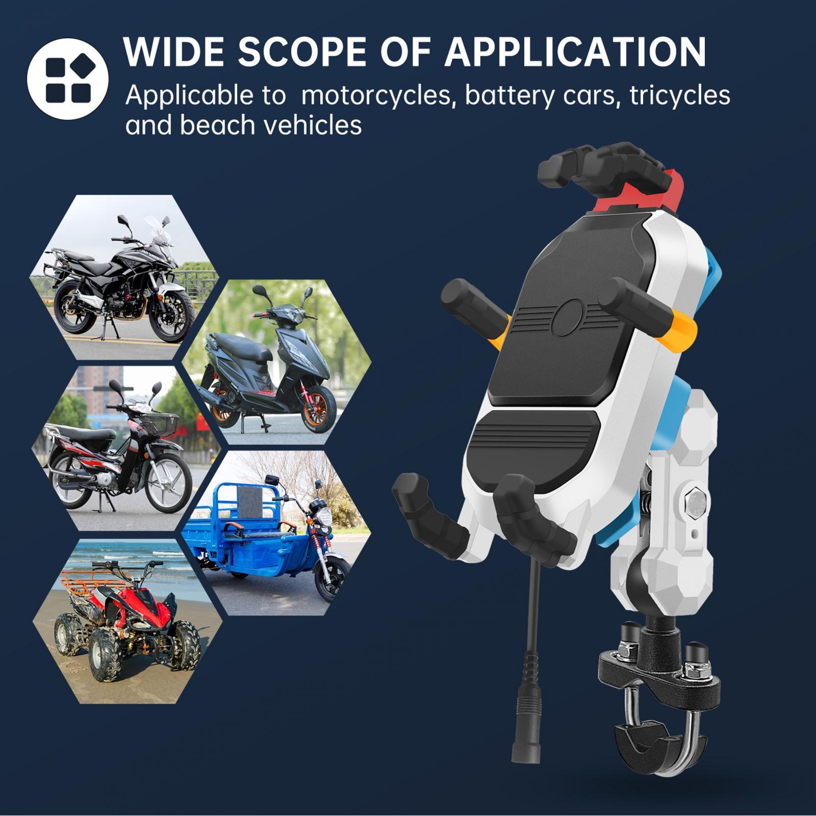 Motorcycle Phone Mount 15W Universal Handlebar Holder for Electric Bike