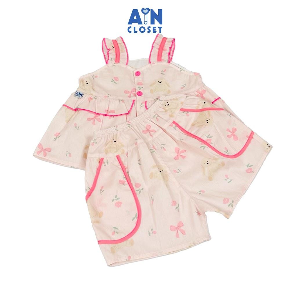 Bộ quần áo Ngắn bé gái họa tiết Thỏ Nơ Dây Hồng cotton - AICDBGI7EXOB - AIN Closet
