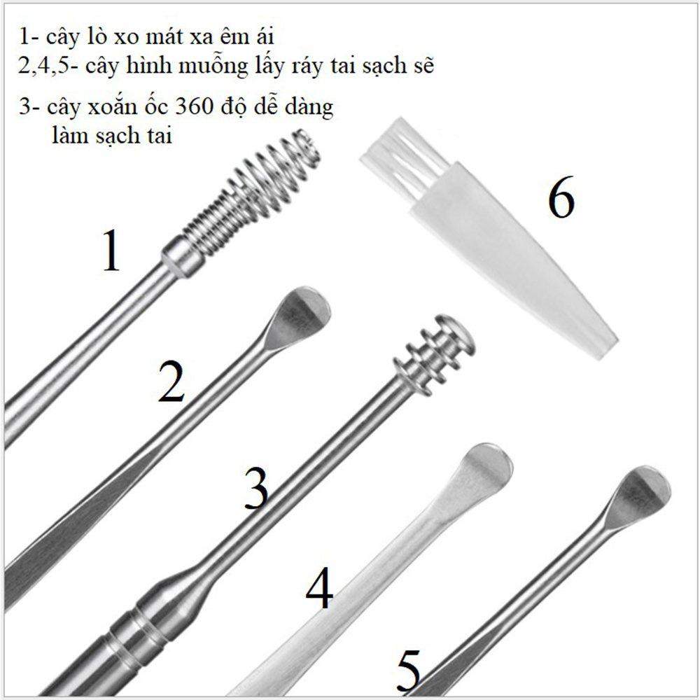 Combo 6 món dụng cụ lấy ráy tai cao cấp an toàn, đã ngứa, cạo cứt ráy khô, ẩm, nén, làm sạch tai