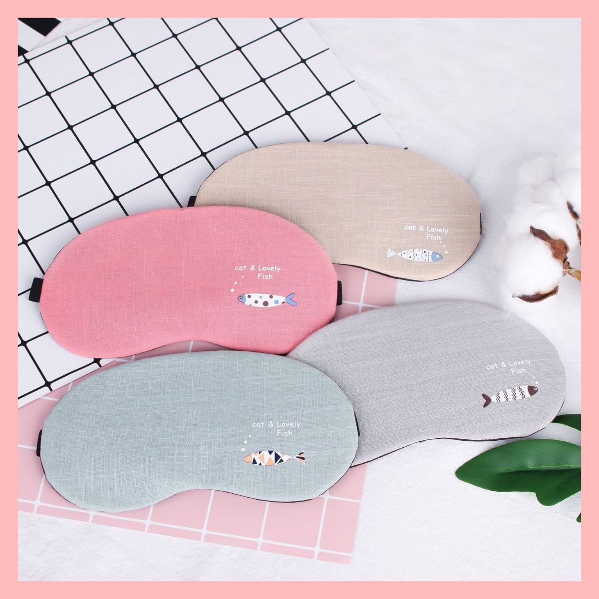 Bịt Mắt Ngủ Có Túi Gel Massage Giúp Dễ Ngủ - Mẫu Cat &amp; Lovely Fish