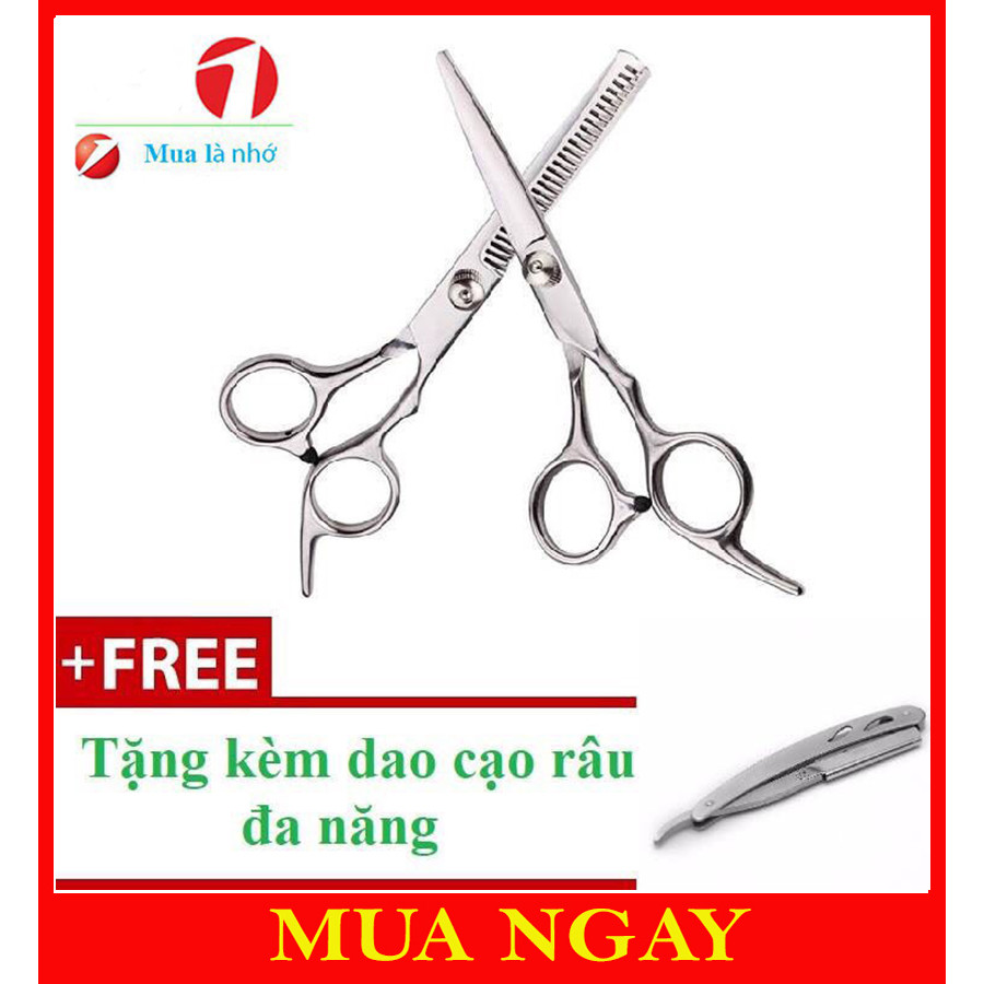 Bộ 2 Kéo Cắt Tỉa Tóc Tặng Kèm Dao Cạo CT1 Cao Cấp